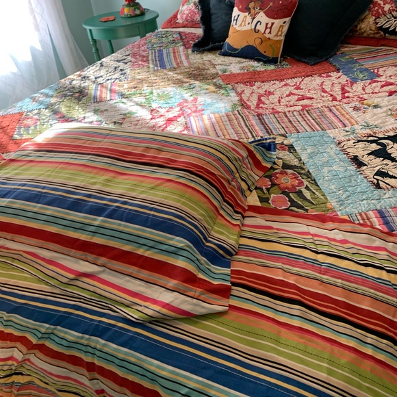 POTTERY BARN VINTAGE SALSA HAWAIIAN PATCHWORK QUEEN COMFORTER AND DUVET SET - Picture 12 of 14